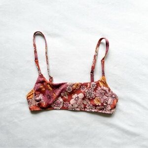 Xhilaration Brown and Orange Sparkly Floral Bikini Top - XS